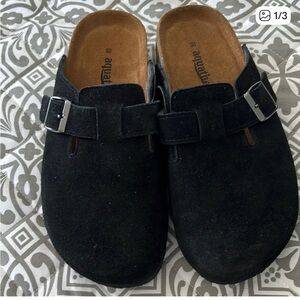 Aquatherm Dark Suede Buckle Mules